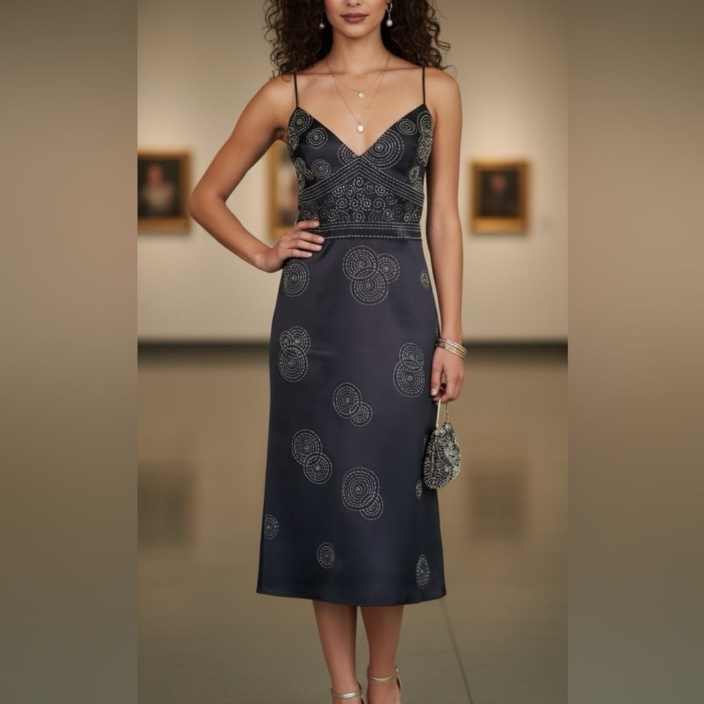 Laundry by Shelli Segal Beaded Black Midi Dress
